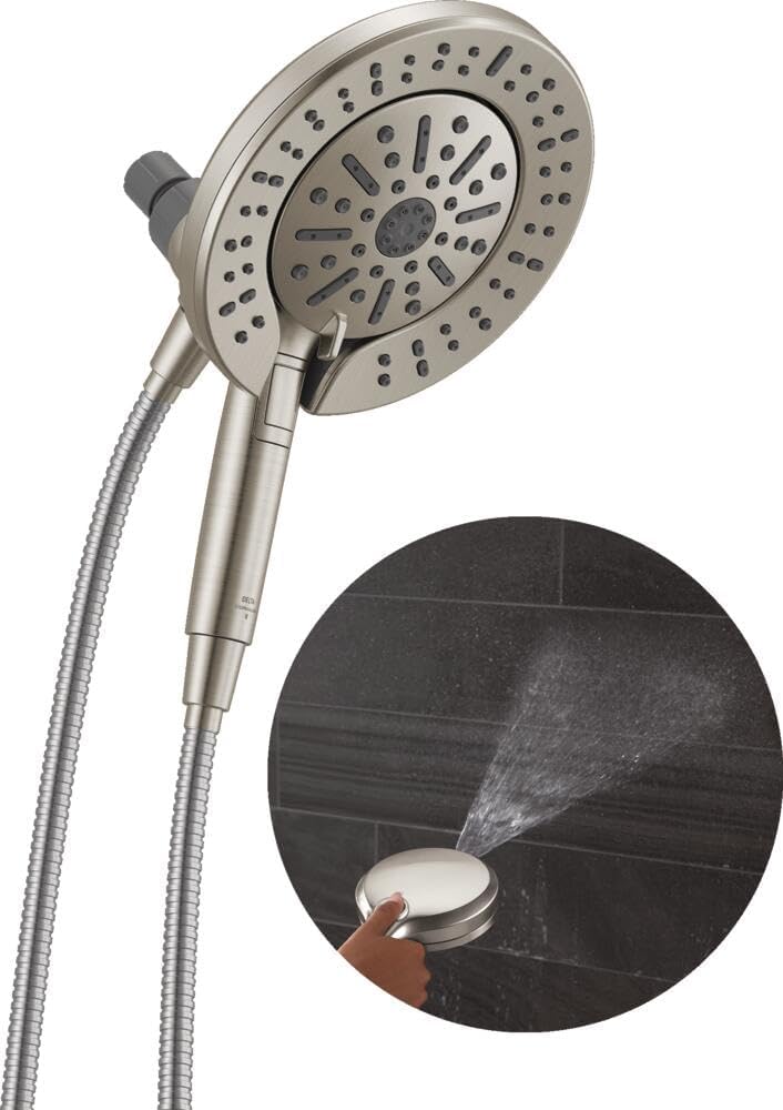 Delta 6-Setting In2ition 2-in-1 Dual Shower Head with Handheld High Pressure ProClean Spray, Chrome Detachable Shower Head with Hose, 1.75 GPM Flow Rate, Chrome 75655