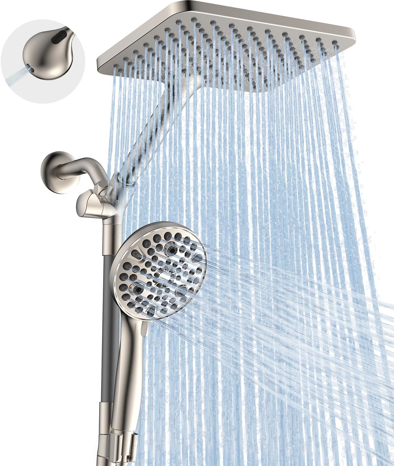MakeFit Dual Filtered Rain Shower Head Combo, High Pressure Handheld Shower Head with Adjustable Bar - Rainfall Shower Head And Showerhead with Filter for Hard Water - Removes Chlorine