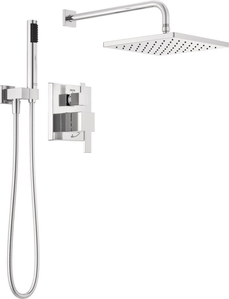 Delta Modern 14 Series Square Rain Shower System Faucet Set, Rainfall Brushed Nickel Shower Head and Handle Set, Valve Trim Kit, 10 Inch, Spotshield Stainless 342701-SP