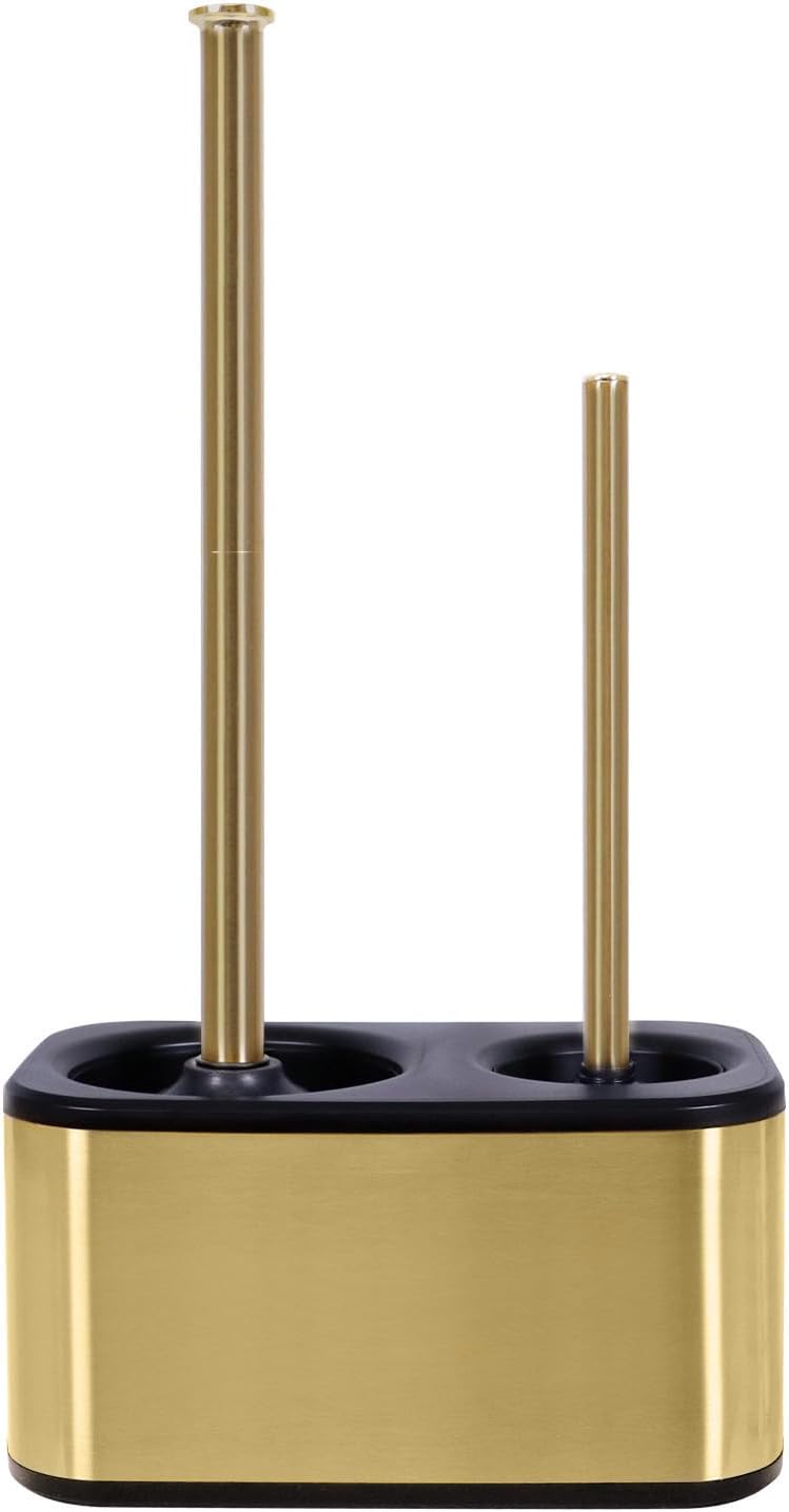Blue Donuts Toilet Brush and Plunger Set with Holder, Sleek Minimalist Modern Gold Bathroom Accessories Toilet Plunger and Toilet Bowl Brush Combo
