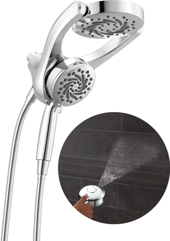 Delta 5-Setting HydroRain 2-in-1 Dual Shower Head with ProClean Spray, Chrome High Pressure Shower Head with Handheld Spray, 1.75 GPM Flow Rate, Chrome 75419