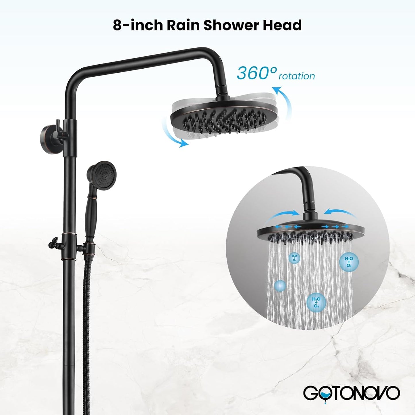 gotonovo Exposed Bathroom Shower Faucet Set Shower Fixture 8 Inch Rainfall Shower Head Handheld Shower Cross Handle Wall Mount 2 Functions Oil Rubbed Bronze