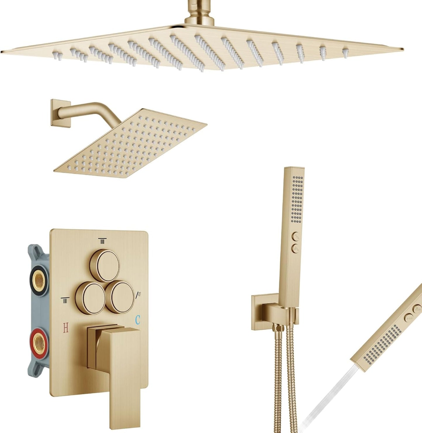 Aolemi Shower Faucet Set Ceiling Mount Shower System Rough-in Valve and Shower Trim Kit 10 and 6 Inch Dual Shower Head 2 in 1 Handheld Spray Push Button Diverter Matte Black