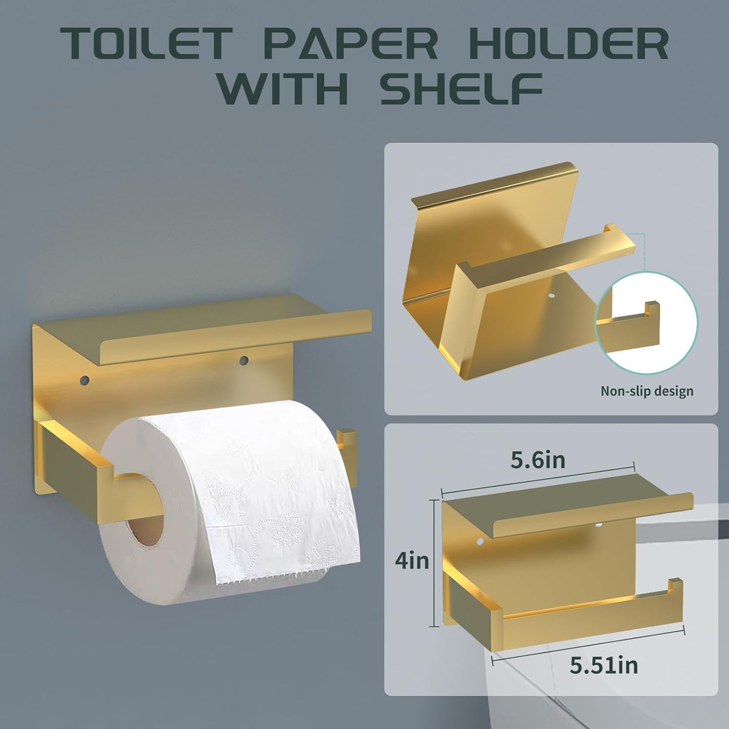 7 Piece Gold Bathroom Hardware Set with Brushed Gold Bathroom Accessories - Square 2 Towel Bars Towel Rack Stainless Steel 23-Inch