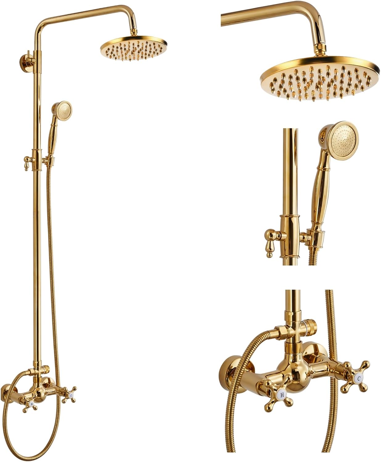 gotonovo Exposed Bathroom Shower Faucet Set Shower Fixture 8 Inch Rainfall Shower Head Handheld Shower Cross Handle Wall Mount 2 Functions Oil Rubbed Bronze