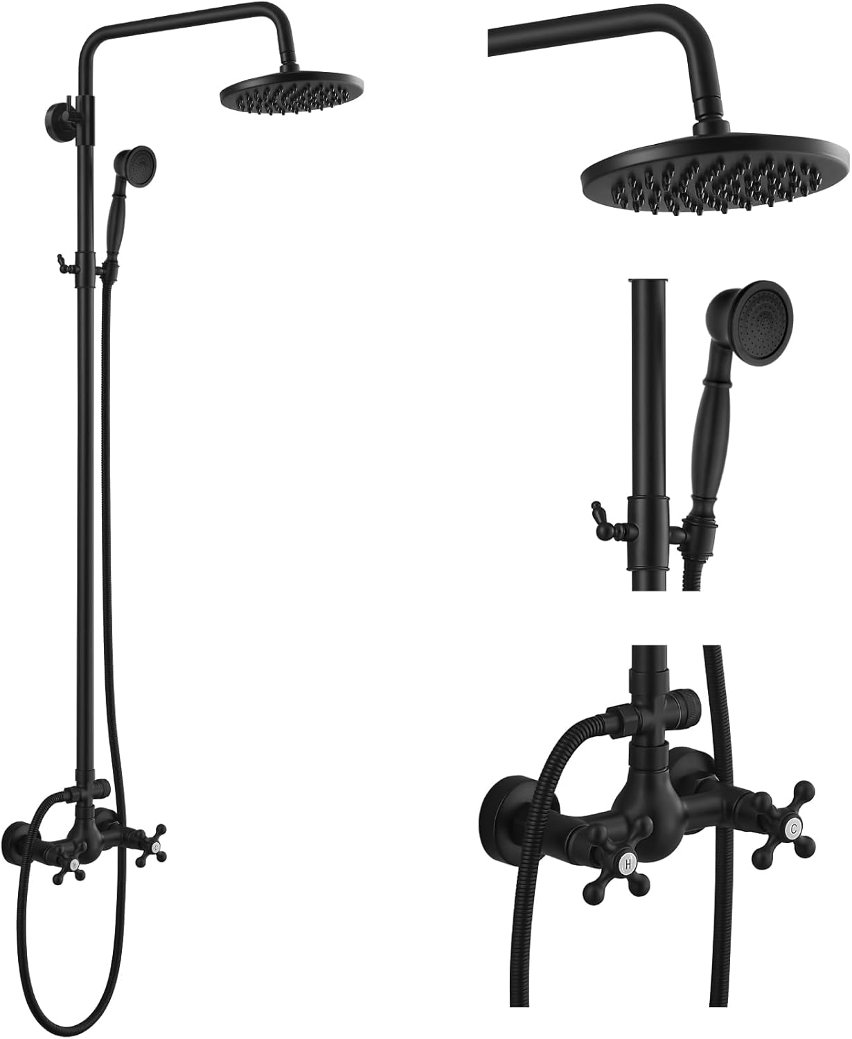 gotonovo Exposed Bathroom Shower Faucet Set Shower Fixture 8 Inch Rainfall Shower Head Handheld Shower Cross Handle Wall Mount 2 Functions Oil Rubbed Bronze