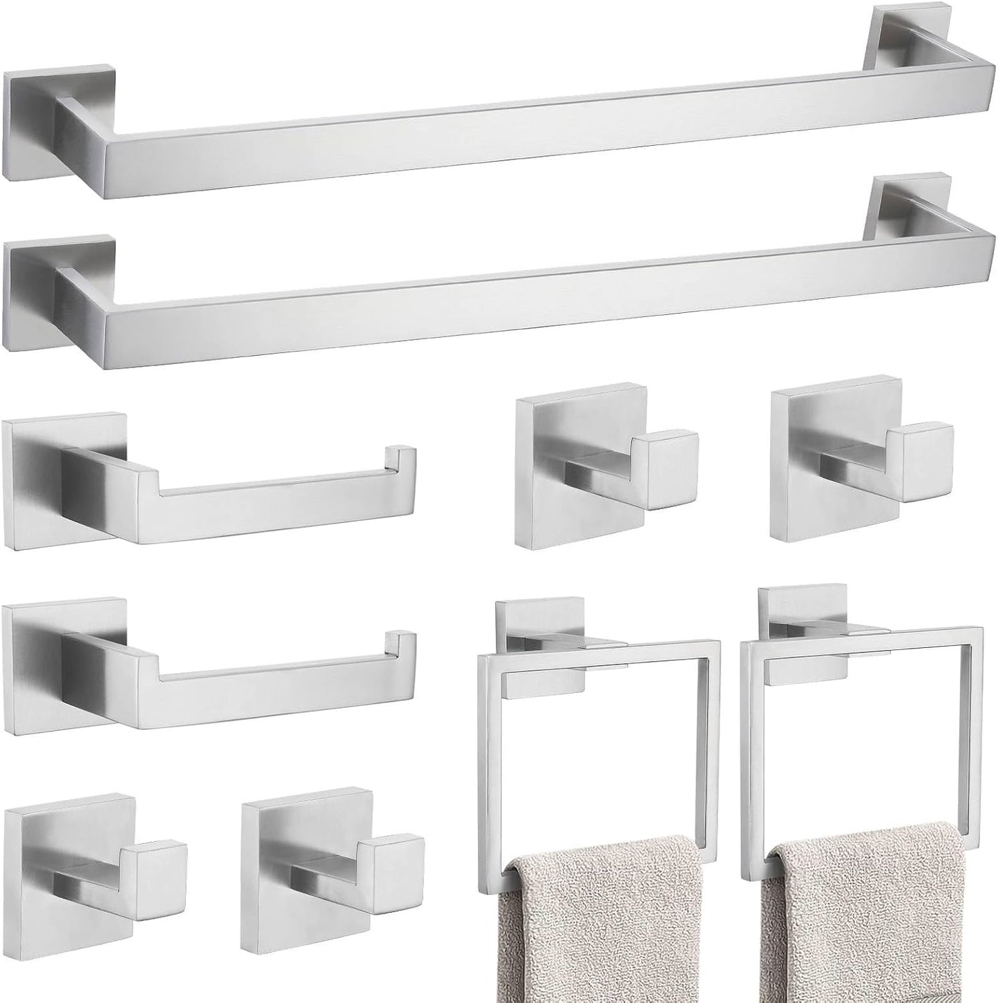 10-Piece Bathroom Hardware Accessories Set-Brushed Gold Towel Bar, Holder & Racks-SUS304 Stainless Steel-Wall Mounted,23.6-Inch