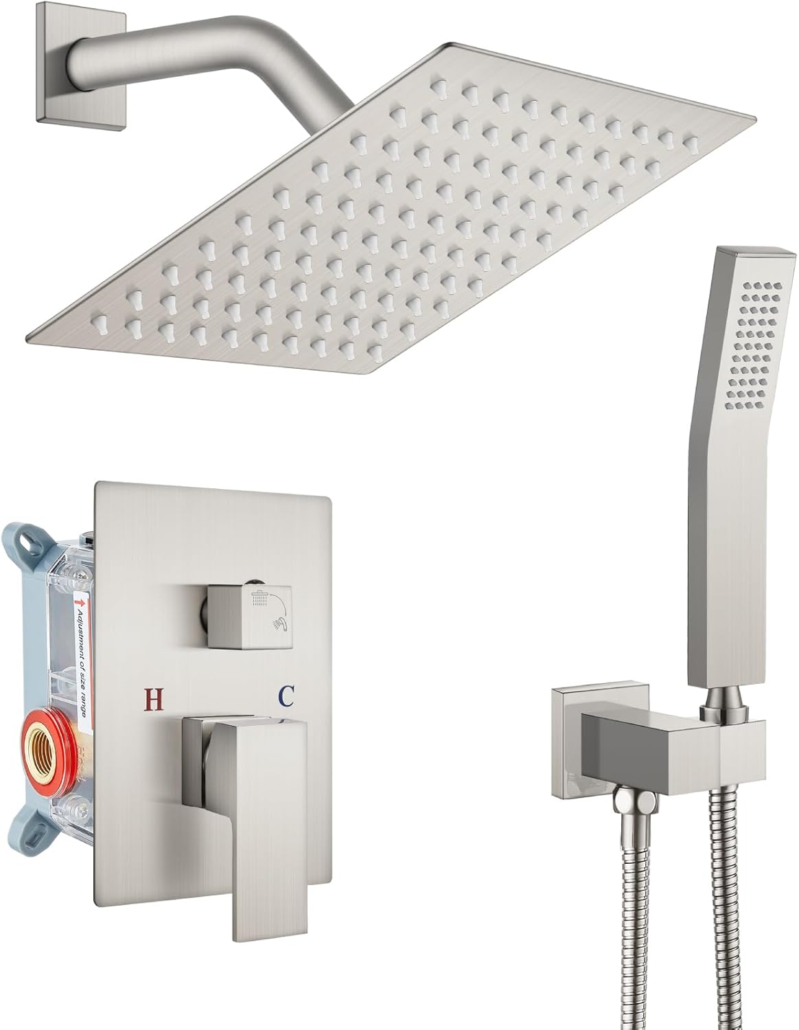 gotonovo Rainfall Bathroom Shower System Rain Shower Head and Handle Set Wall Mounted Shower Complete Combo Solid Brass Pressure Balancing Shower Mixer Valve 10 Inch Matte Black