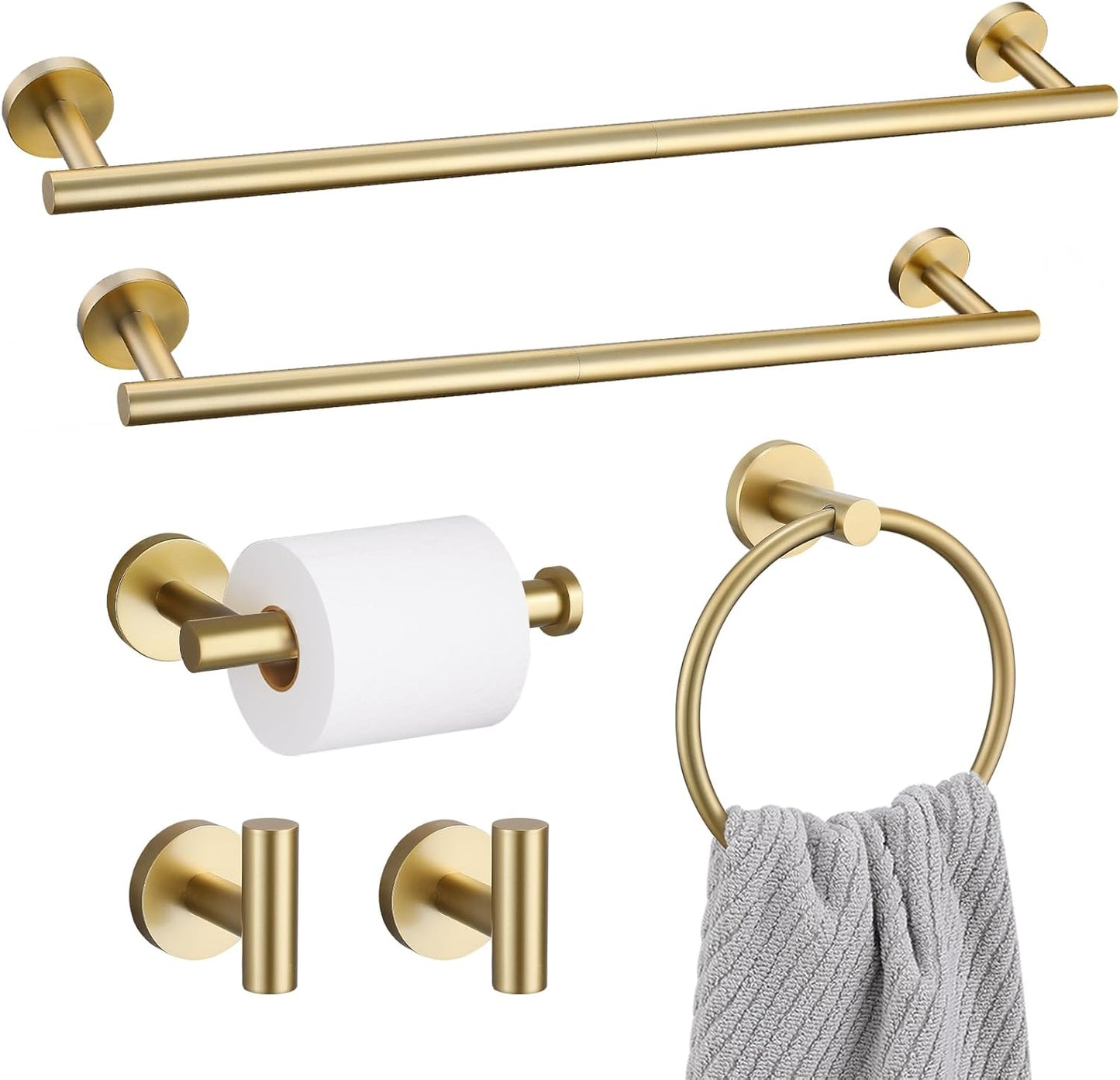 Brushed Gold Towel Bar Set 10 Pieces Bathroom Hardware Accessories Set Towel Rack Set for Bathroom SUS304 Stainless Steel Toilet Paper Holder Wall Mounted, 23.6 Inch