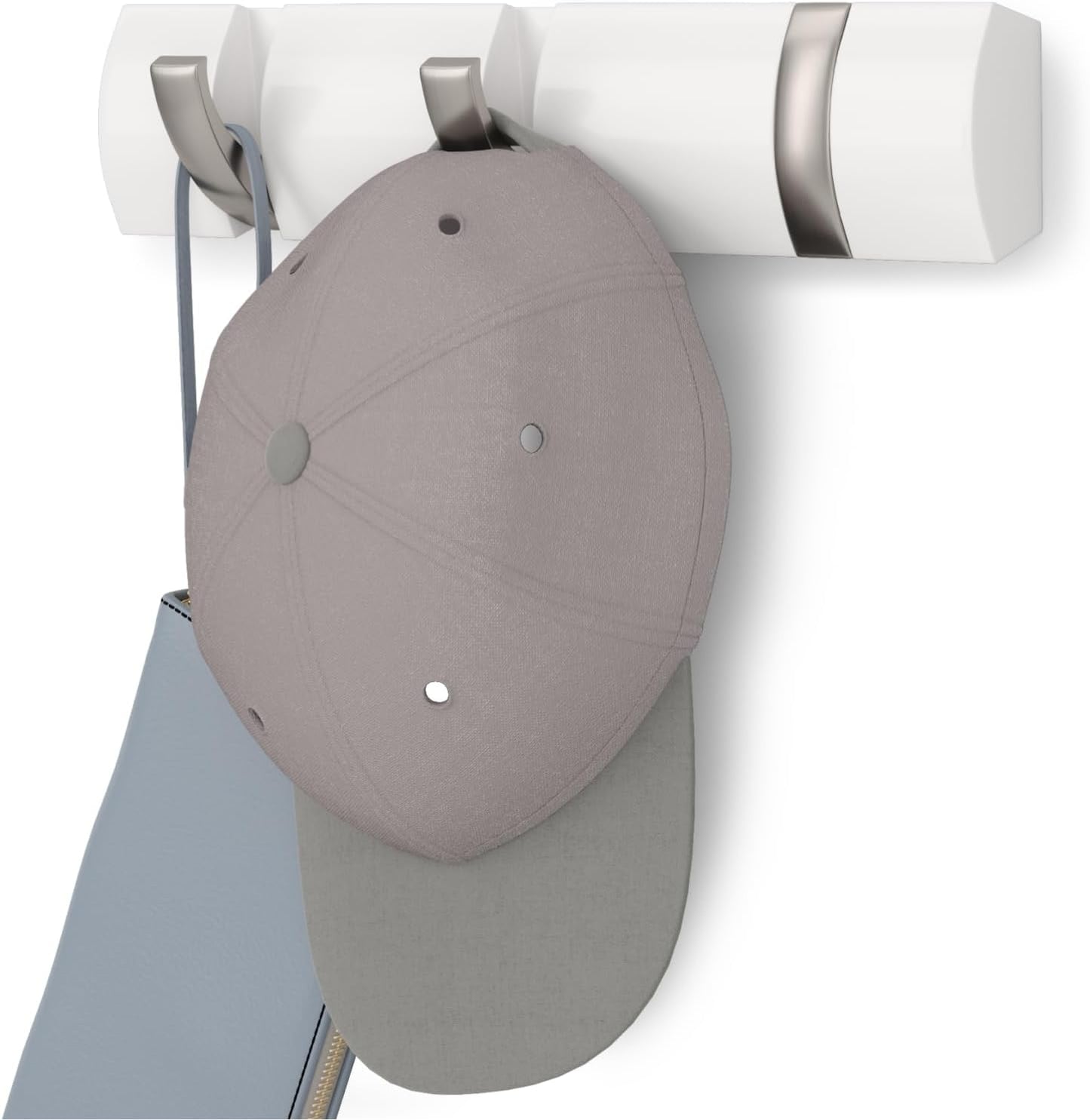 Umbra FLIP Wall Mounted Floating Rack – Modern, Sleek, Space-Saving Hanger with Retractable Hooks to Hang Coats, Scarves, Purses and More, Walnut/Gold