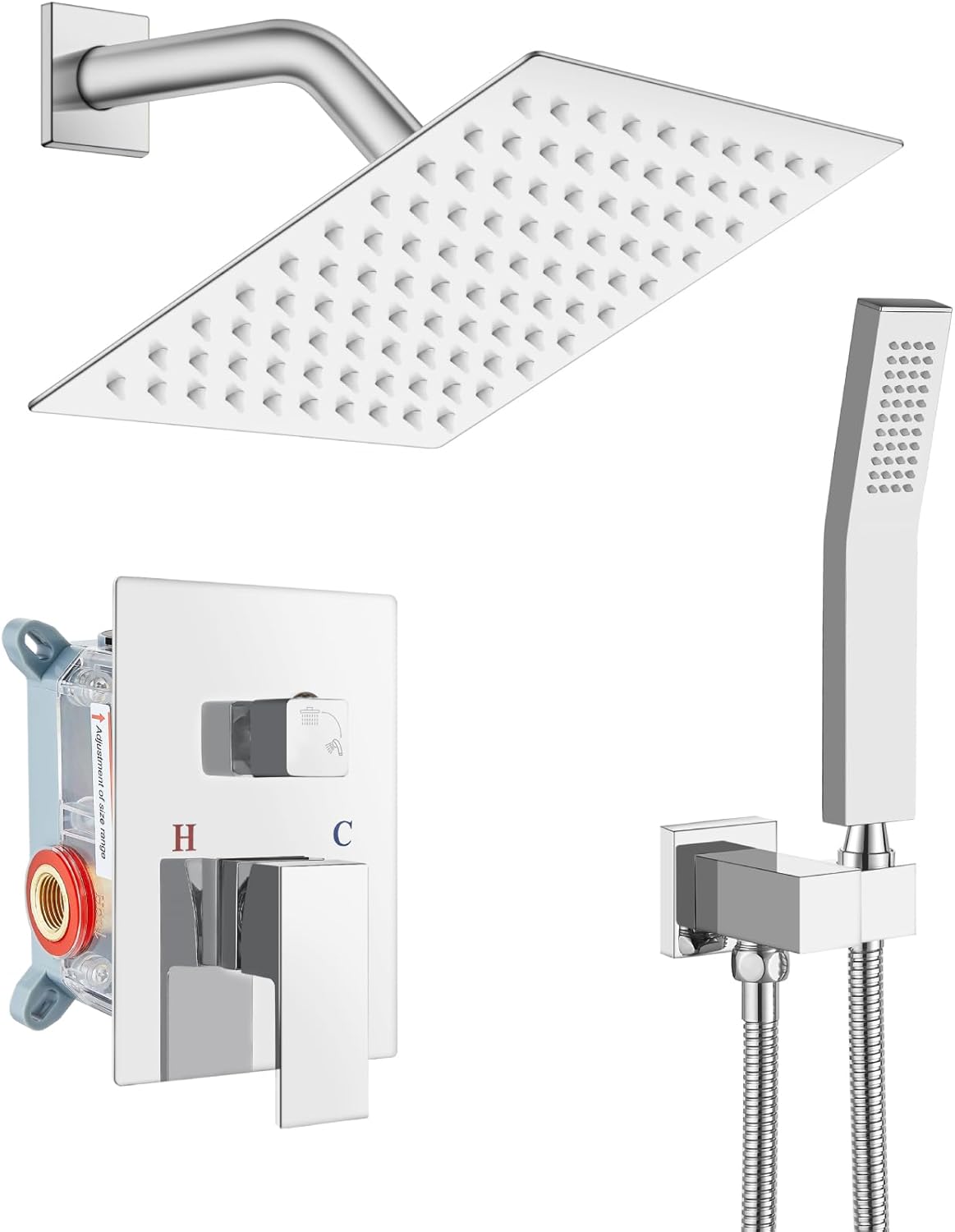 gotonovo Rainfall Bathroom Shower System Rain Shower Head and Handle Set Wall Mounted Shower Complete Combo Solid Brass Pressure Balancing Shower Mixer Valve 10 Inch Matte Black