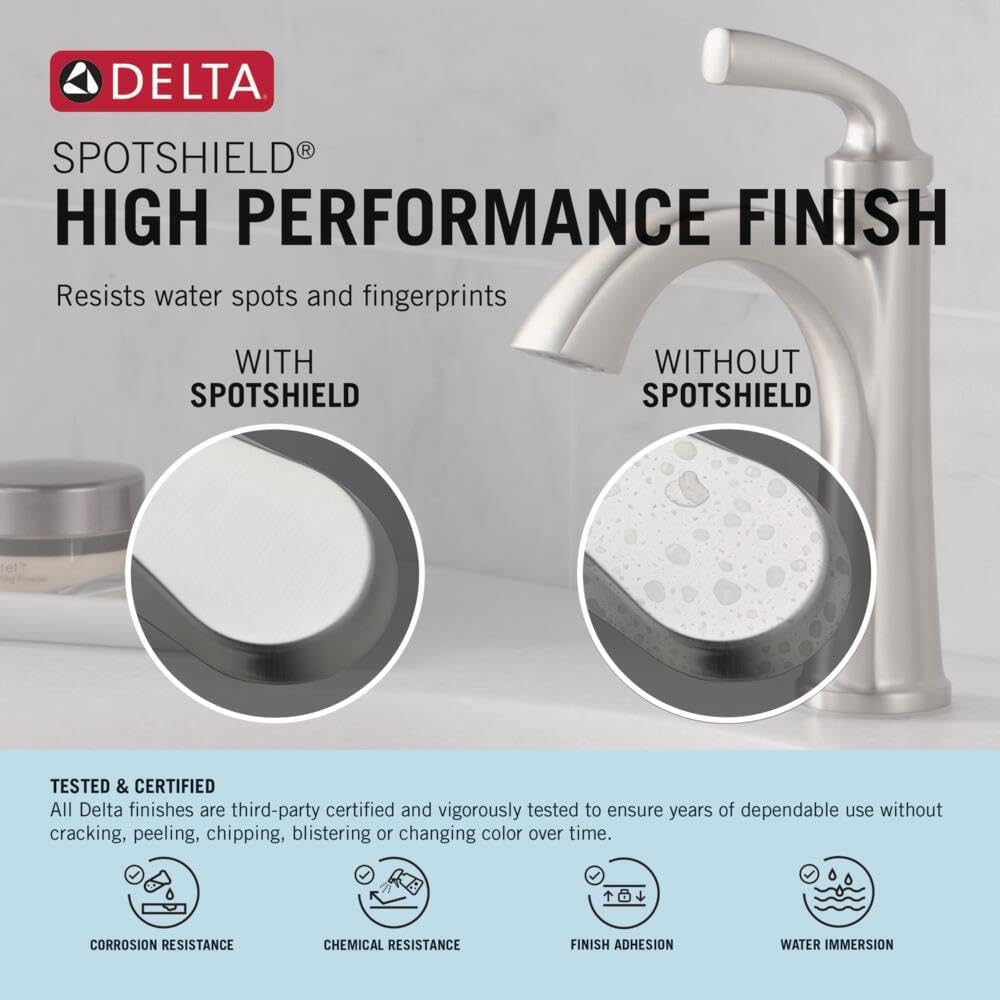 Delta Modern 14 Series Square Rain Shower System Faucet Set, Rainfall Brushed Nickel Shower Head and Handle Set, Valve Trim Kit, 10 Inch, Spotshield Stainless 342701-SP