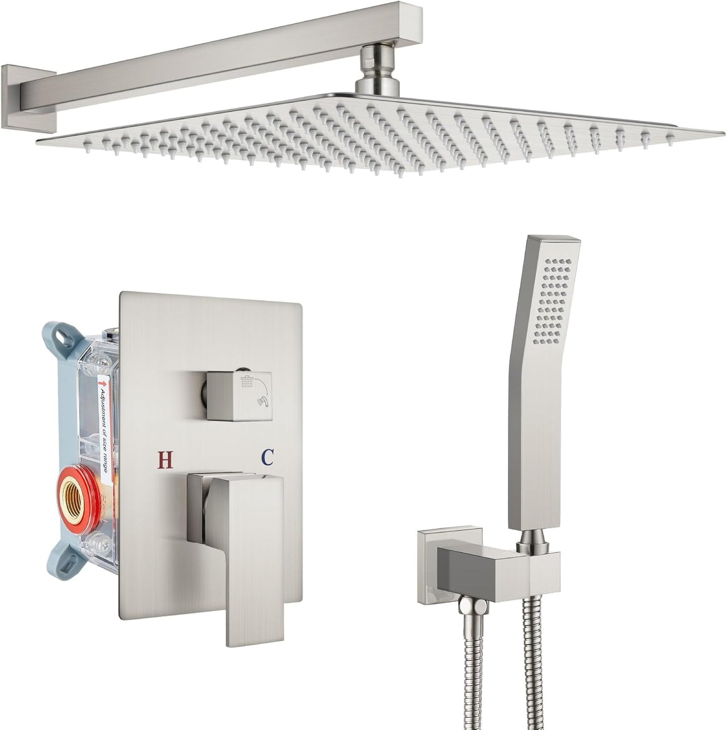 gotonovo Rainfall Bathroom Shower System Rain Shower Head and Handle Set Wall Mounted Shower Complete Combo Solid Brass Pressure Balancing Shower Mixer Valve 10 Inch Matte Black