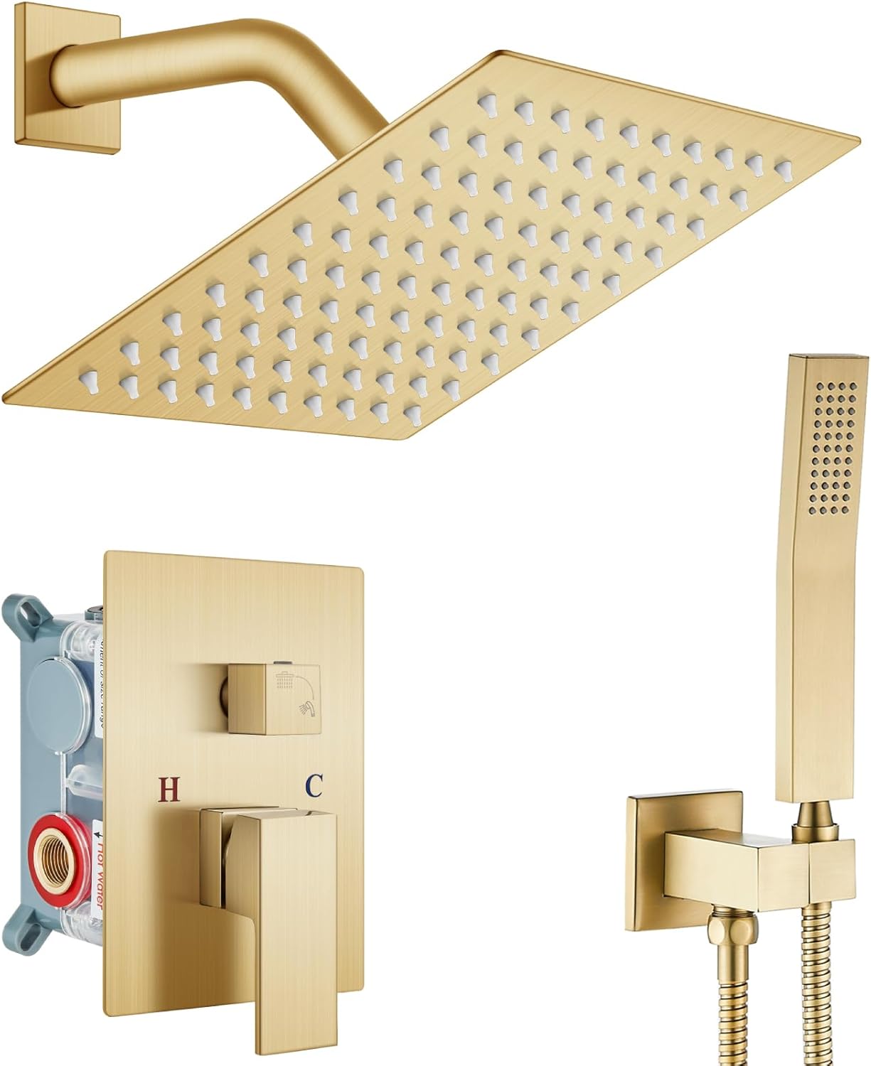 gotonovo Rainfall Bathroom Shower System Rain Shower Head and Handle Set Wall Mounted Shower Complete Combo Solid Brass Pressure Balancing Shower Mixer Valve 10 Inch Matte Black