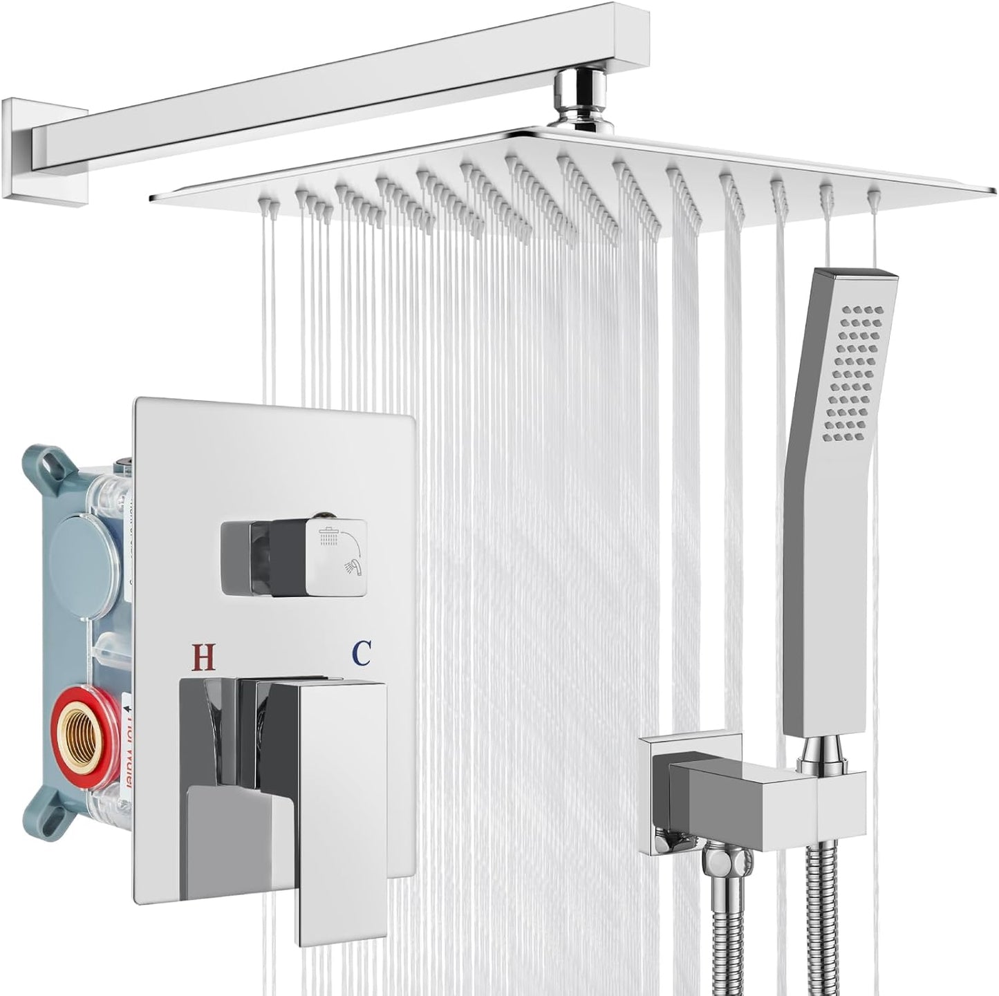 gotonovo Rainfall Bathroom Shower System Rain Shower Head and Handle Set Wall Mounted Shower Complete Combo Solid Brass Pressure Balancing Shower Mixer Valve 10 Inch Matte Black