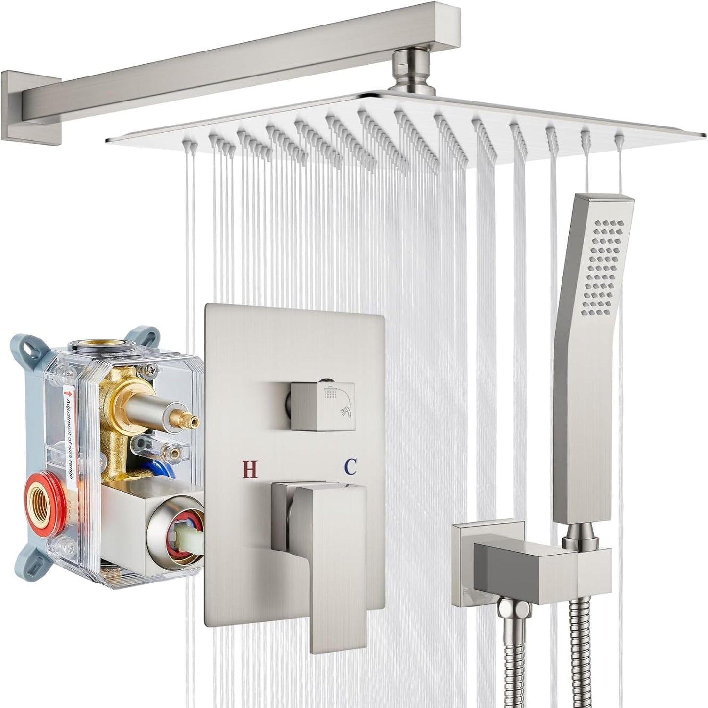 gotonovo Rainfall Bathroom Shower System Rain Shower Head and Handle Set Wall Mounted Shower Complete Combo Solid Brass Pressure Balancing Shower Mixer Valve 10 Inch Matte Black