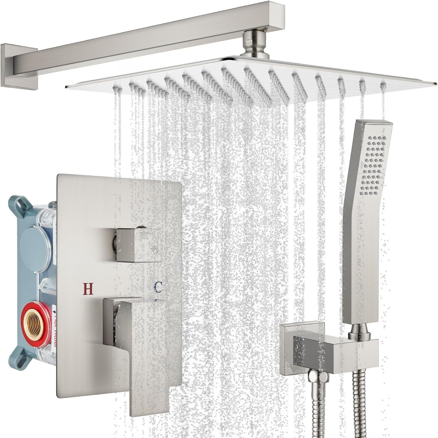 gotonovo Rainfall Bathroom Shower System Rain Shower Head and Handle Set Wall Mounted Shower Complete Combo Solid Brass Pressure Balancing Shower Mixer Valve 10 Inch Matte Black