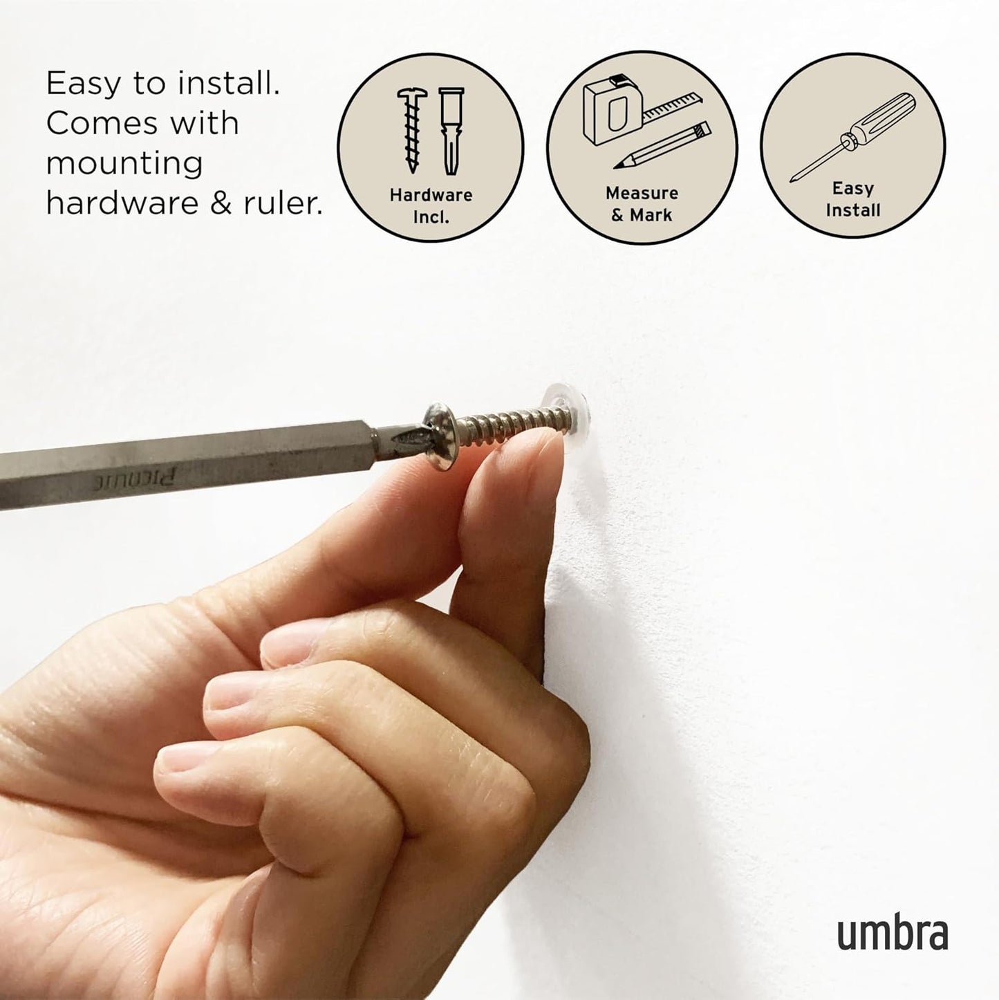 Umbra FLIP Wall Mounted Floating Rack – Modern, Sleek, Space-Saving Hanger with Retractable Hooks to Hang Coats, Scarves, Purses and More, Walnut/Gold