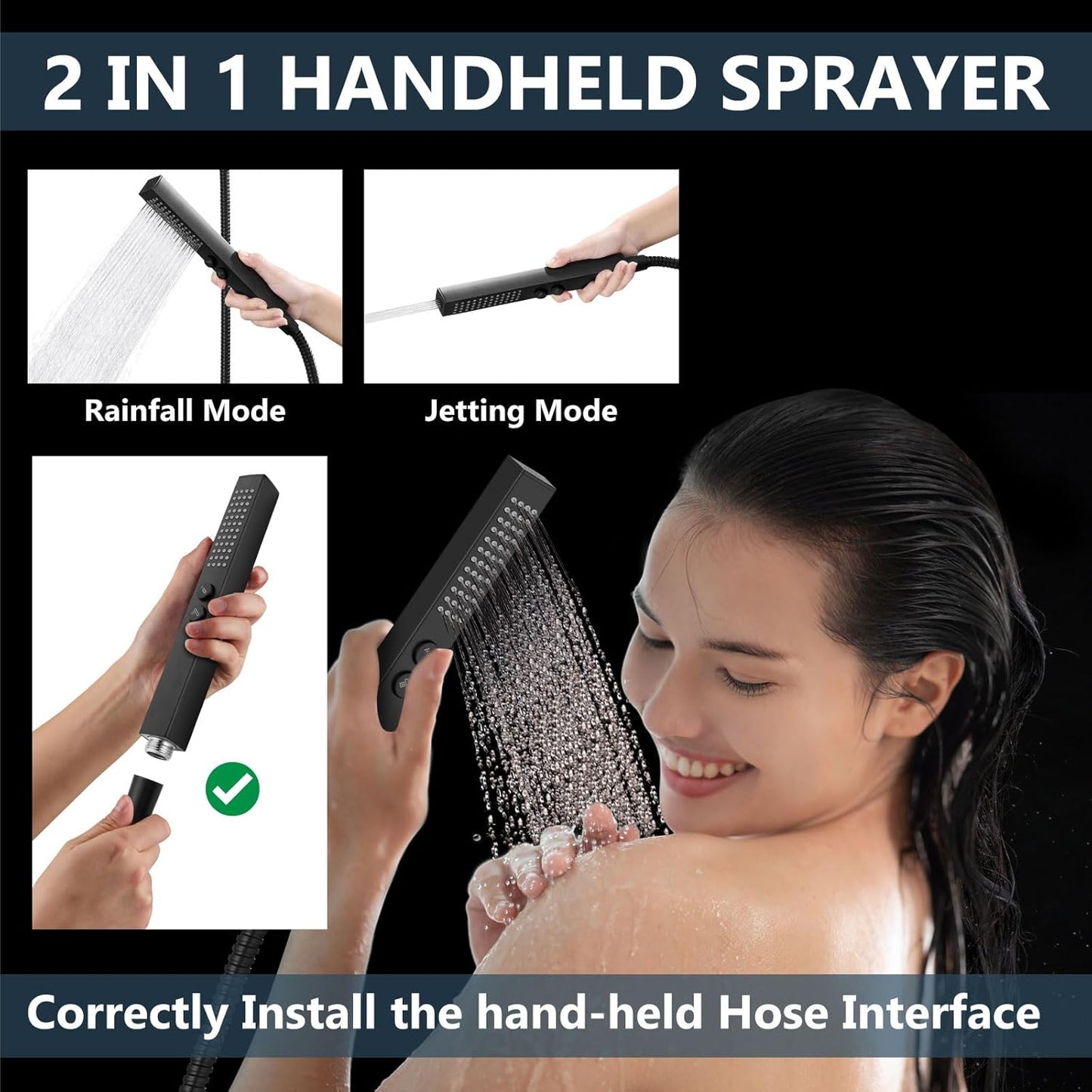 Aolemi Shower Faucet Set Ceiling Mount Shower System Rough-in Valve and Shower Trim Kit 10 and 6 Inch Dual Shower Head 2 in 1 Handheld Spray Push Button Diverter Matte Black