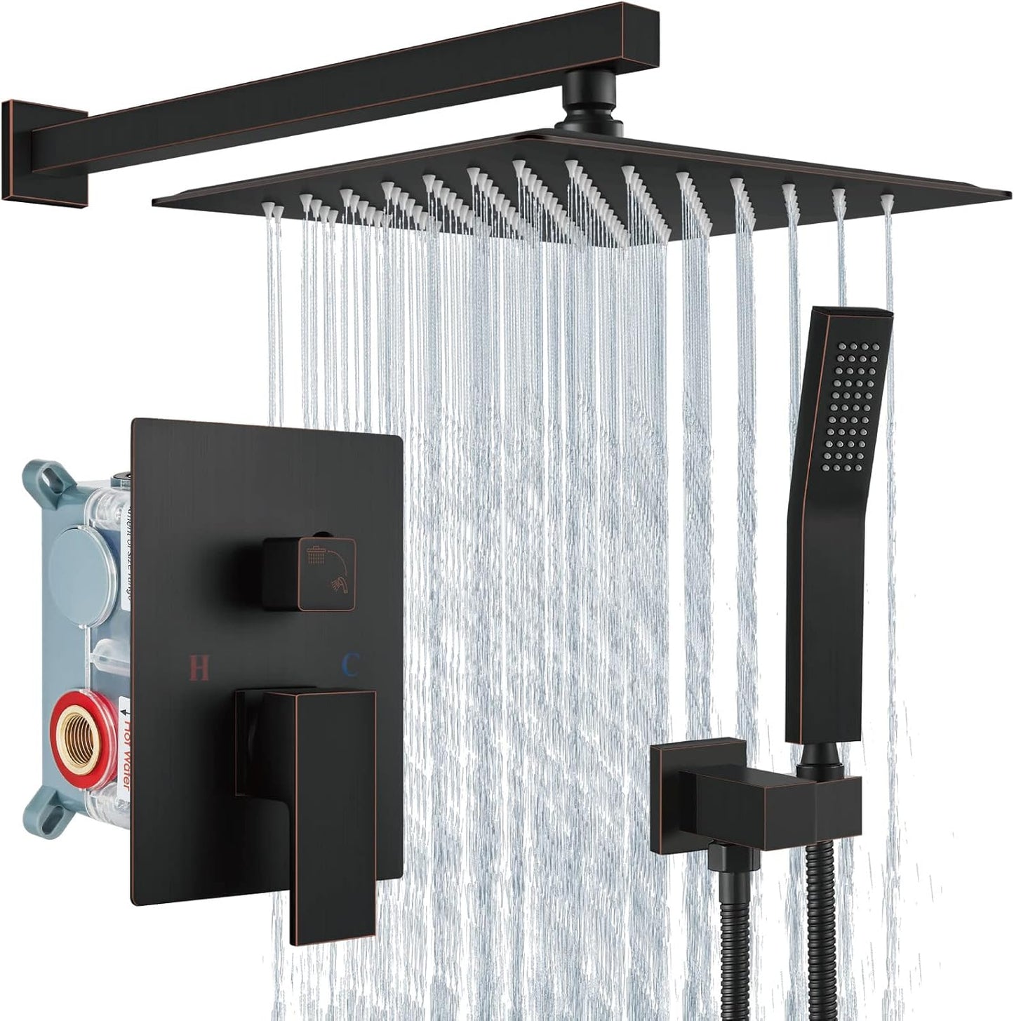Aolemi Shower Faucet Set Rain Shower System with Handheld Spray Bathroom Shower Combo Rough-in Valve and Shower Trim Kit Included Matte Black 8 Inch Wall Mount Shower Head