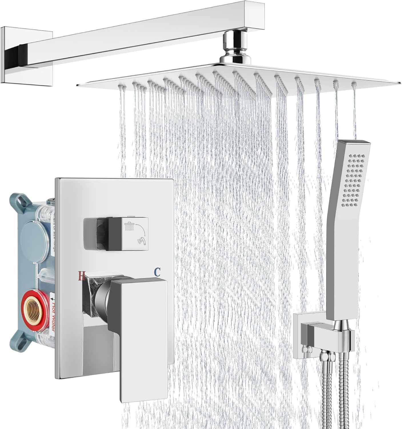 Aolemi Shower Faucet Set Rain Shower System with Handheld Spray Bathroom Shower Combo Rough-in Valve and Shower Trim Kit Included Matte Black 8 Inch Wall Mount Shower Head