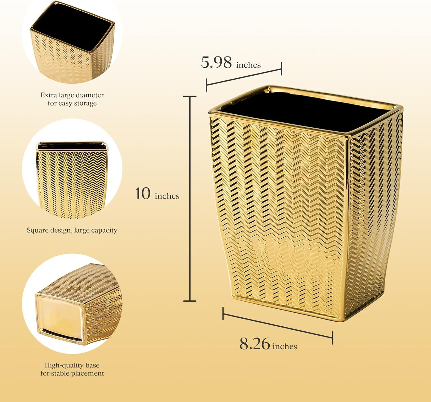 Gold Bathroom Accessories 4pcs Stylish Bathroom Accessories Set Gold Soap Dispenser Pump, Tumbler, Soap Dish and Trash Can Modern Decor Wavy Design Ceramic Bathroom Accessory Set