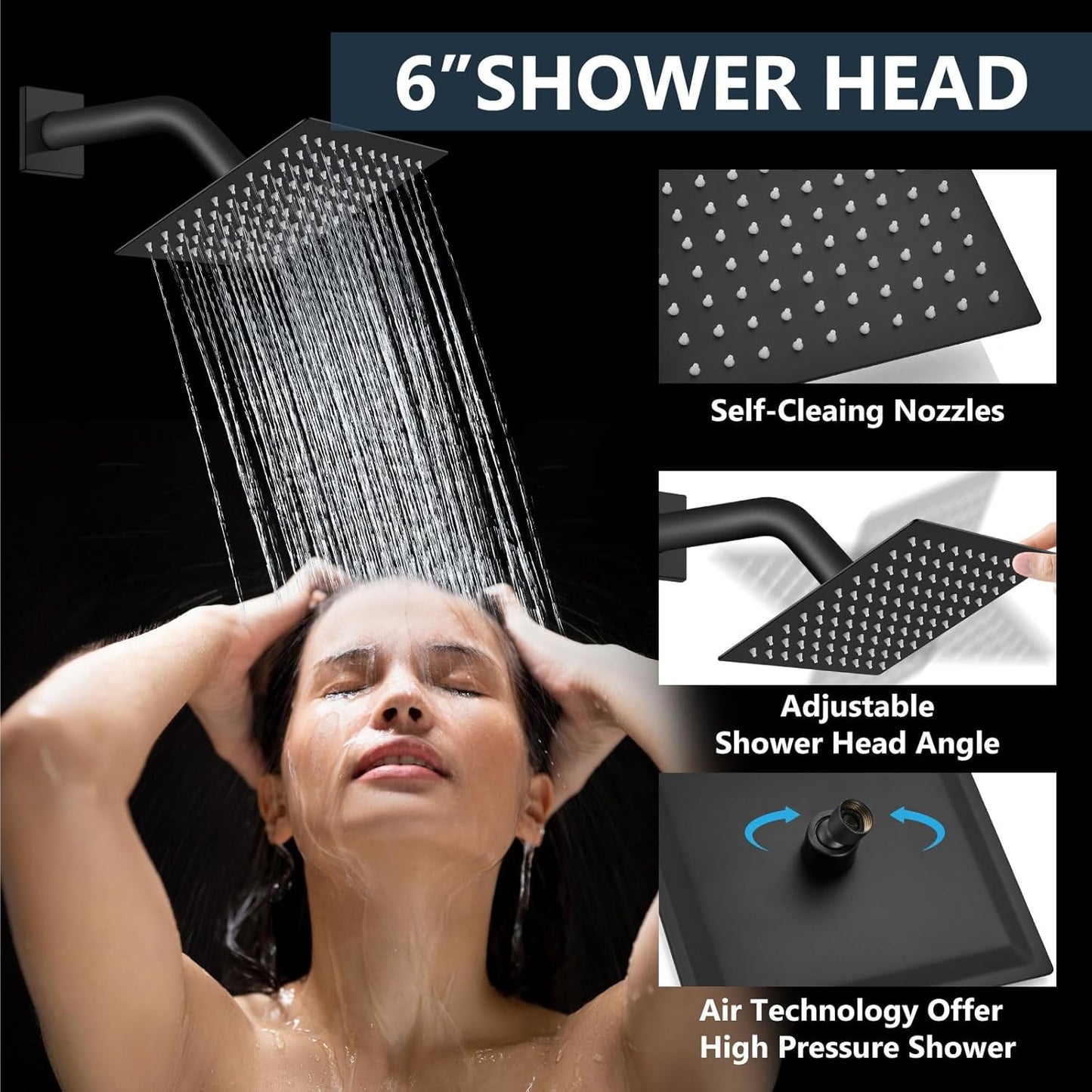 Aolemi Shower Faucet Set Ceiling Mount Shower System Rough-in Valve and Shower Trim Kit 10 and 6 Inch Dual Shower Head 2 in 1 Handheld Spray Push Button Diverter Matte Black