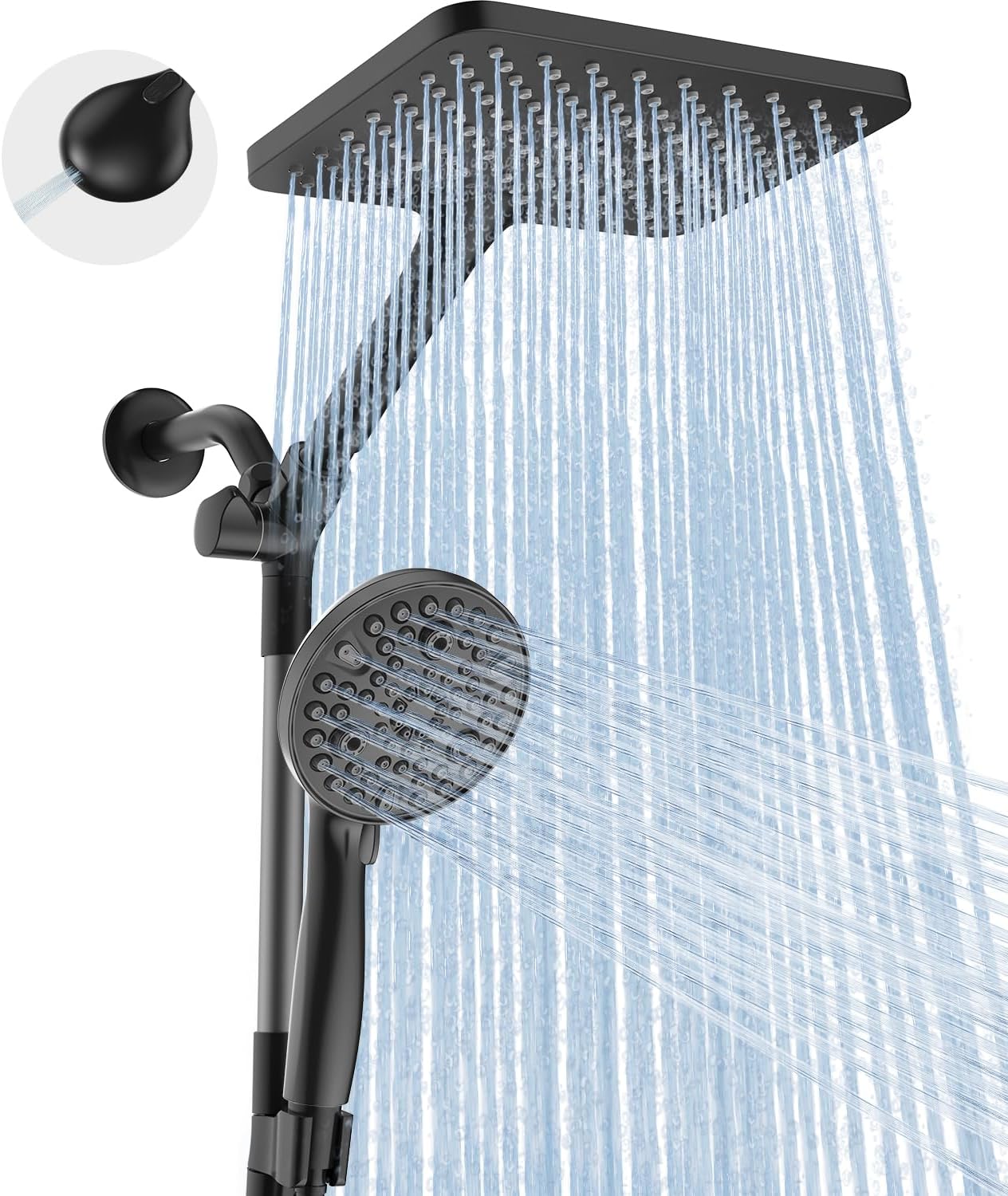 MakeFit Dual Filtered Rain Shower Head Combo, High Pressure Handheld Shower Head with Adjustable Bar - Rainfall Shower Head And Showerhead with Filter for Hard Water - Removes Chlorine