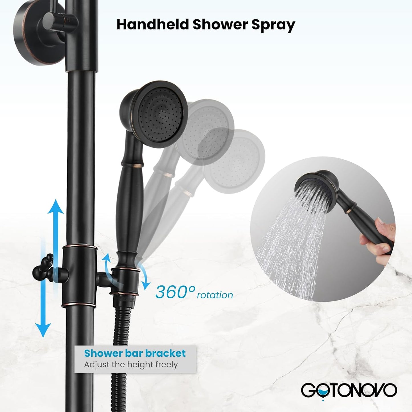gotonovo Exposed Bathroom Shower Faucet Set Shower Fixture 8 Inch Rainfall Shower Head Handheld Shower Cross Handle Wall Mount 2 Functions Oil Rubbed Bronze