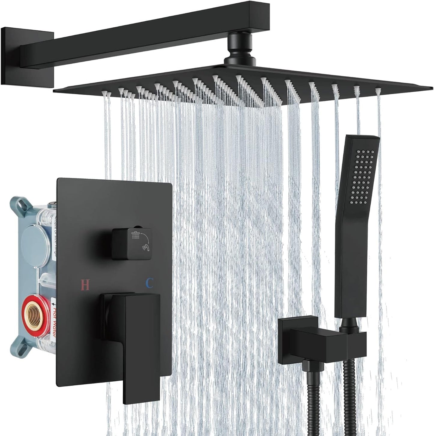 Aolemi Shower Faucet Set Rain Shower System with Handheld Spray Bathroom Shower Combo Rough-in Valve and Shower Trim Kit Included Matte Black 8 Inch Wall Mount Shower Head