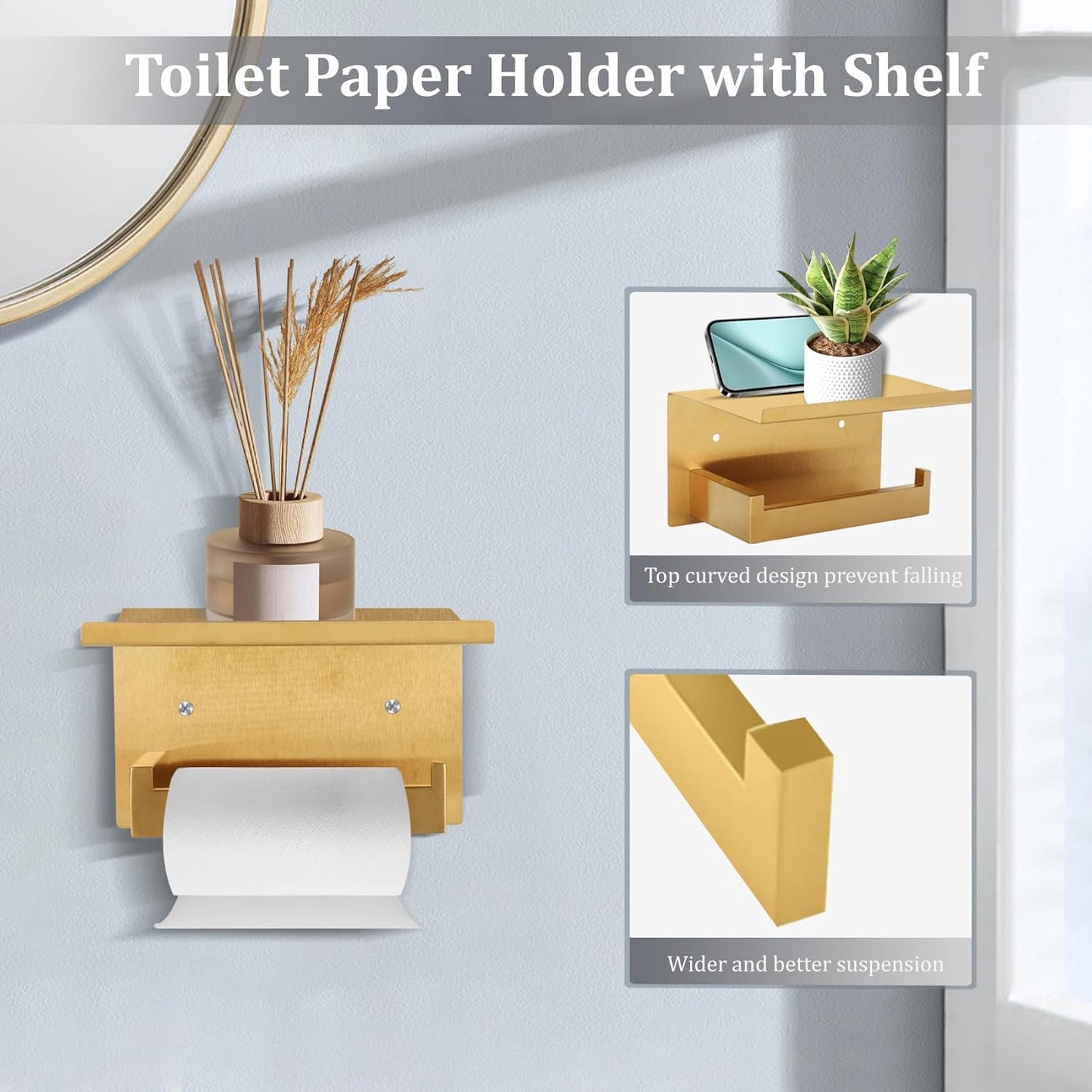 8-Piece Gold Bathroom Hardware Set, 23.6 Inch Towel Bars Set, Brushed Gold Bathroom Accessories Stainless Steel Bathroom Hardware Set Wall Mounted