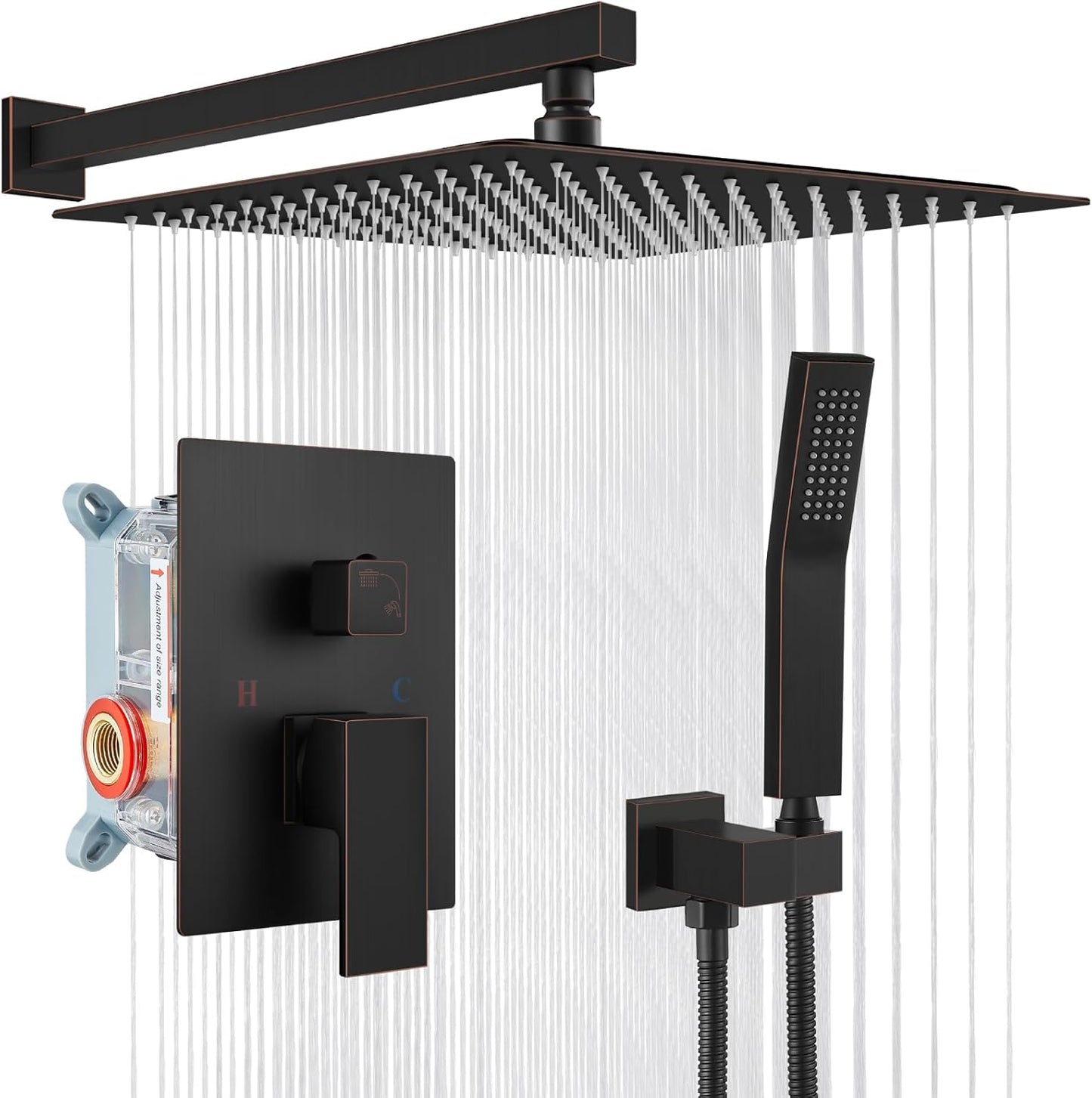 gotonovo Rainfall Bathroom Shower System Rain Shower Head and Handle Set Wall Mounted Shower Complete Combo Solid Brass Pressure Balancing Shower Mixer Valve 10 Inch Matte Black