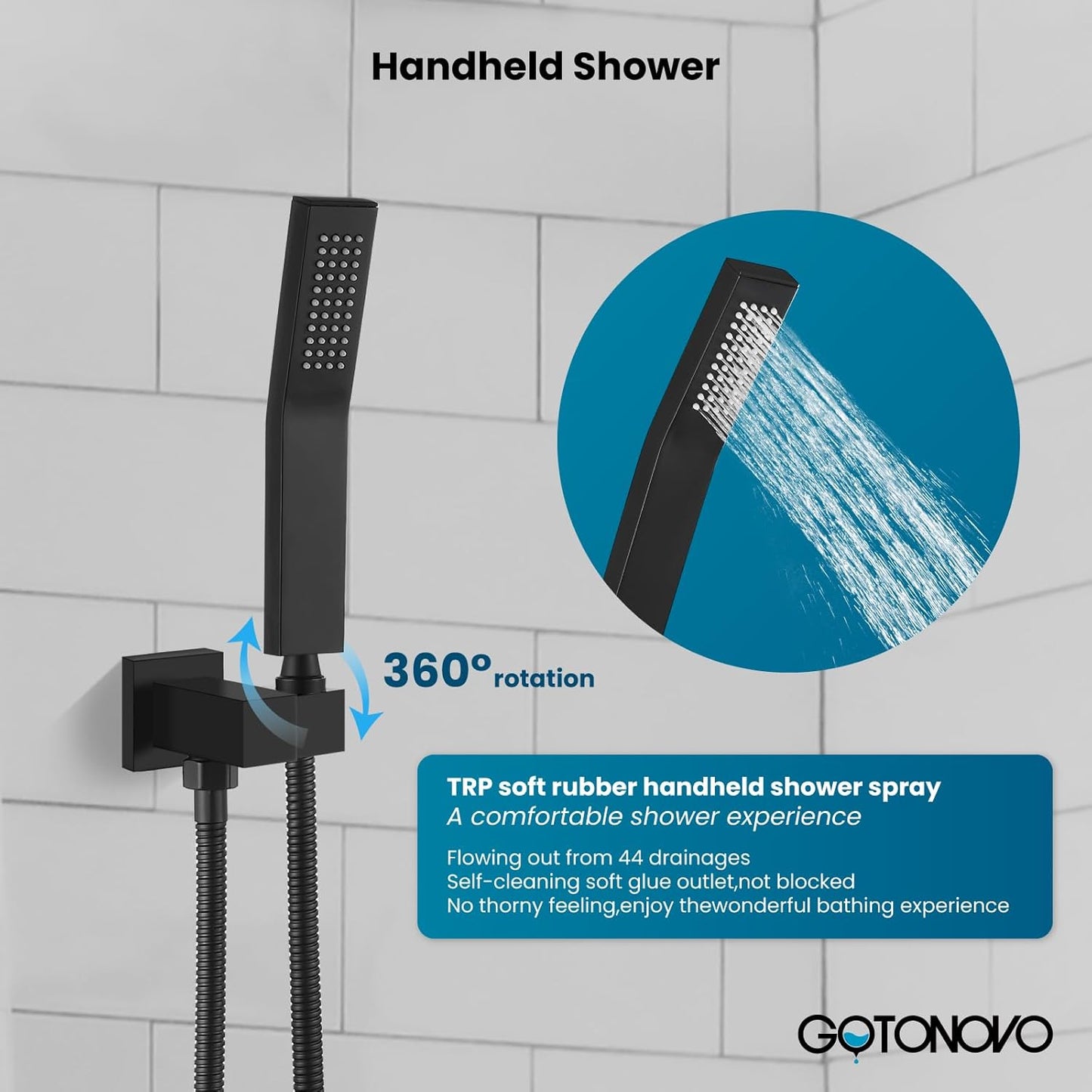 gotonovo Rainfall Bathroom Shower System Rain Shower Head and Handle Set Wall Mounted Shower Complete Combo Solid Brass Pressure Balancing Shower Mixer Valve 10 Inch Matte Black