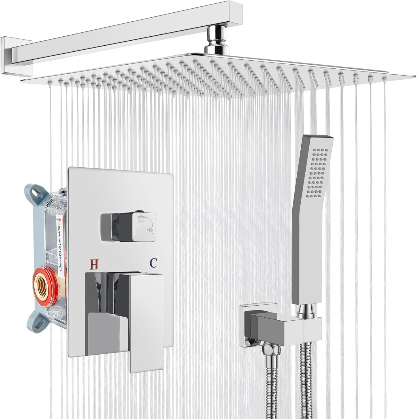 gotonovo Rainfall Bathroom Shower System Rain Shower Head and Handle Set Wall Mounted Shower Complete Combo Solid Brass Pressure Balancing Shower Mixer Valve 10 Inch Matte Black