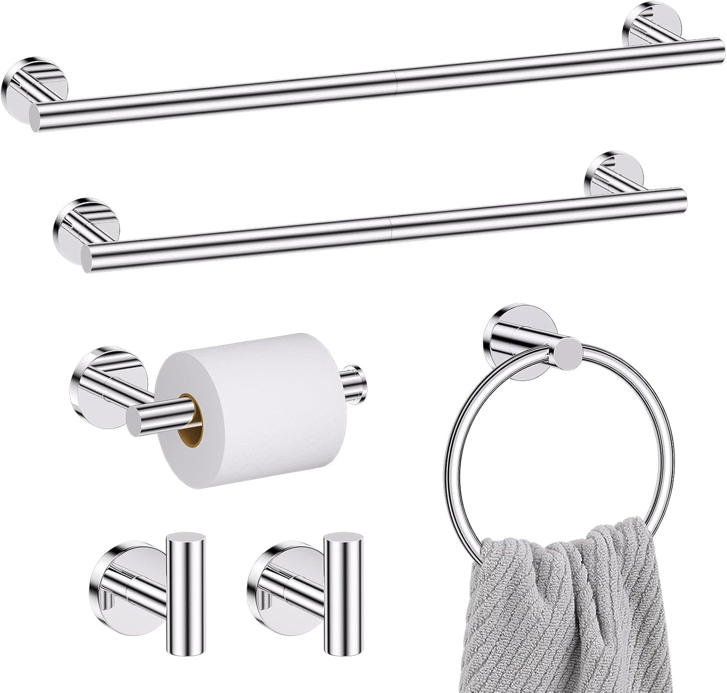 Brushed Gold Towel Bar Set 10 Pieces Bathroom Hardware Accessories Set Towel Rack Set for Bathroom SUS304 Stainless Steel Toilet Paper Holder Wall Mounted, 23.6 Inch