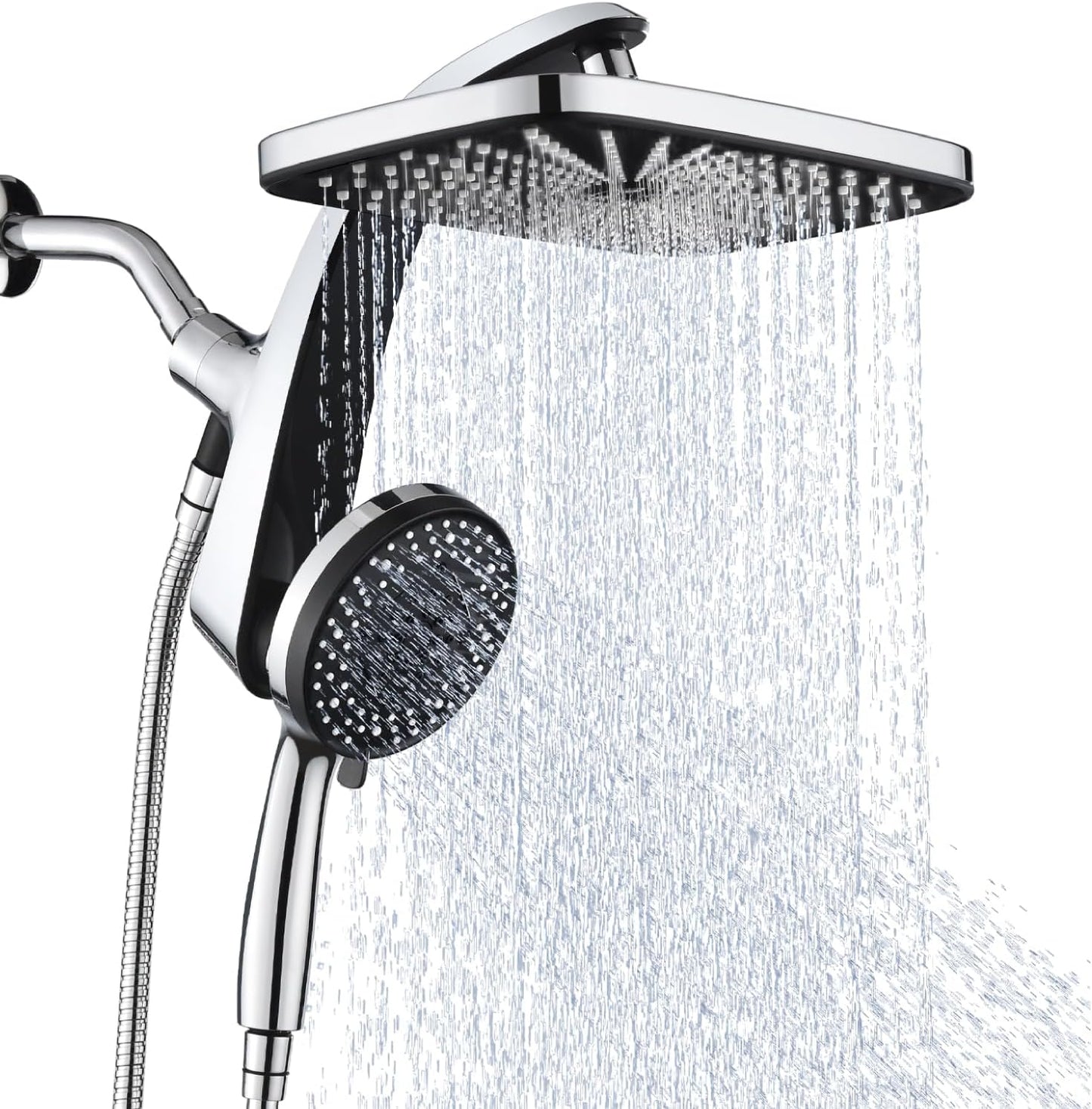 High Pressure Rain Shower Head: Upgrade Shower Heads with Handheld Spray Combo with Fixed Showerhead and 10 Sprays Handheld Shower Head, Detachable Showerheads Built-in Magnetic Docking and Power Jets