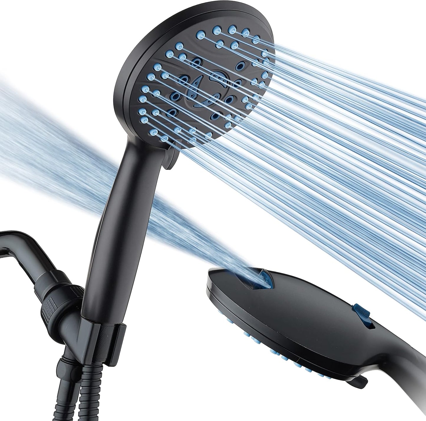 Hotel Spa AquaCare High Pressure 8-mode Handheld Shower Head - Anti-clog Nozzles, Built-in Power Wash to Clean Tub, Tile & Pets, Extra Long 6 ft. Stainless Steel Hose, Wall & Overhead Brackets