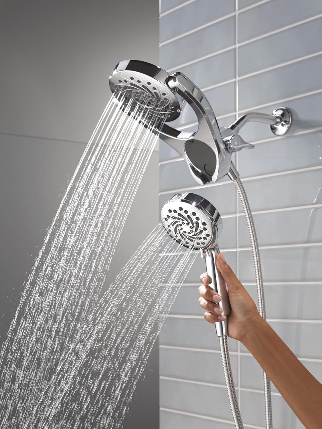 Delta 5-Setting HydroRain 2-in-1 Dual Shower Head with ProClean Spray, Chrome High Pressure Shower Head with Handheld Spray, 1.75 GPM Flow Rate, Chrome 75419