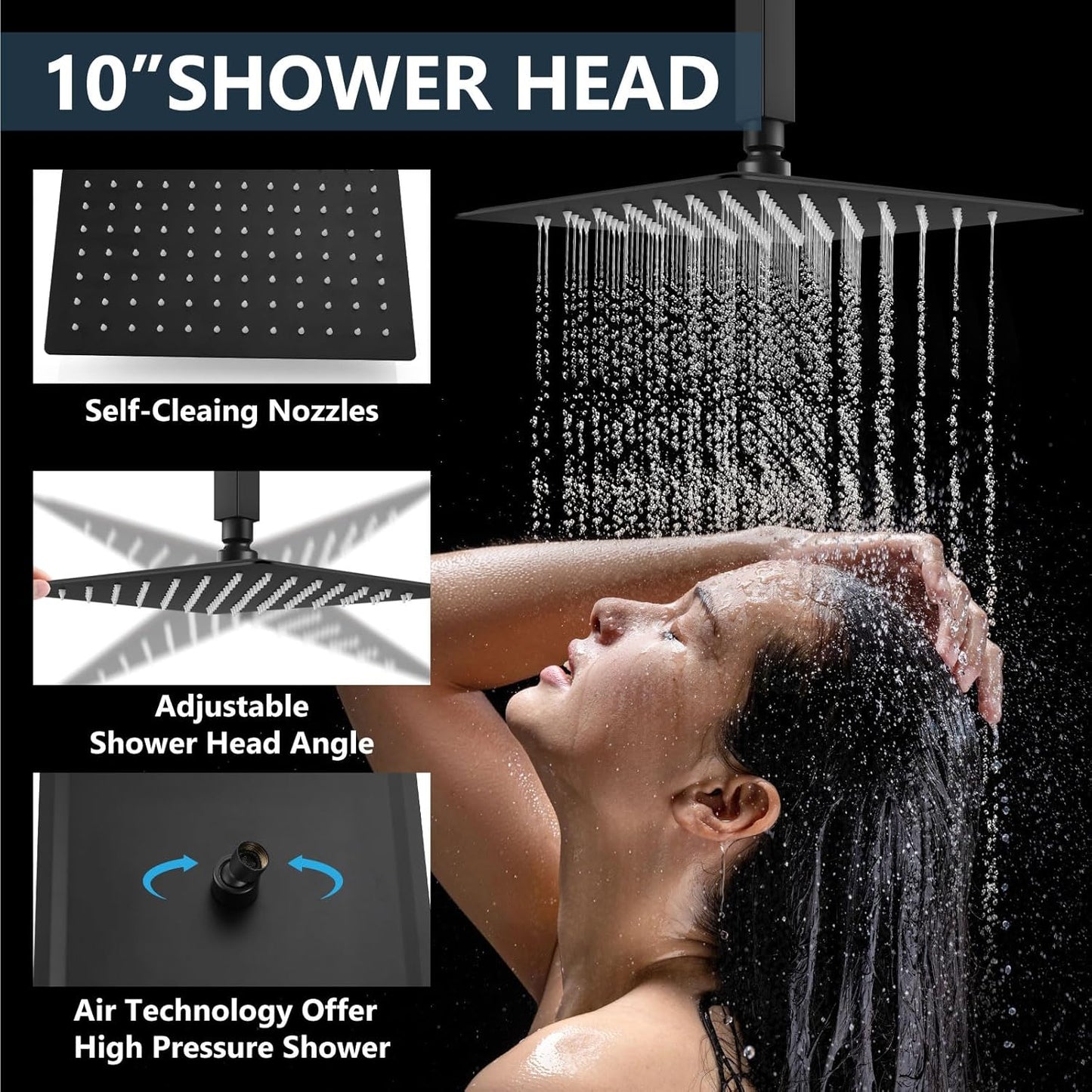 Aolemi Shower Faucet Set Ceiling Mount Shower System Rough-in Valve and Shower Trim Kit 10 and 6 Inch Dual Shower Head 2 in 1 Handheld Spray Push Button Diverter Matte Black