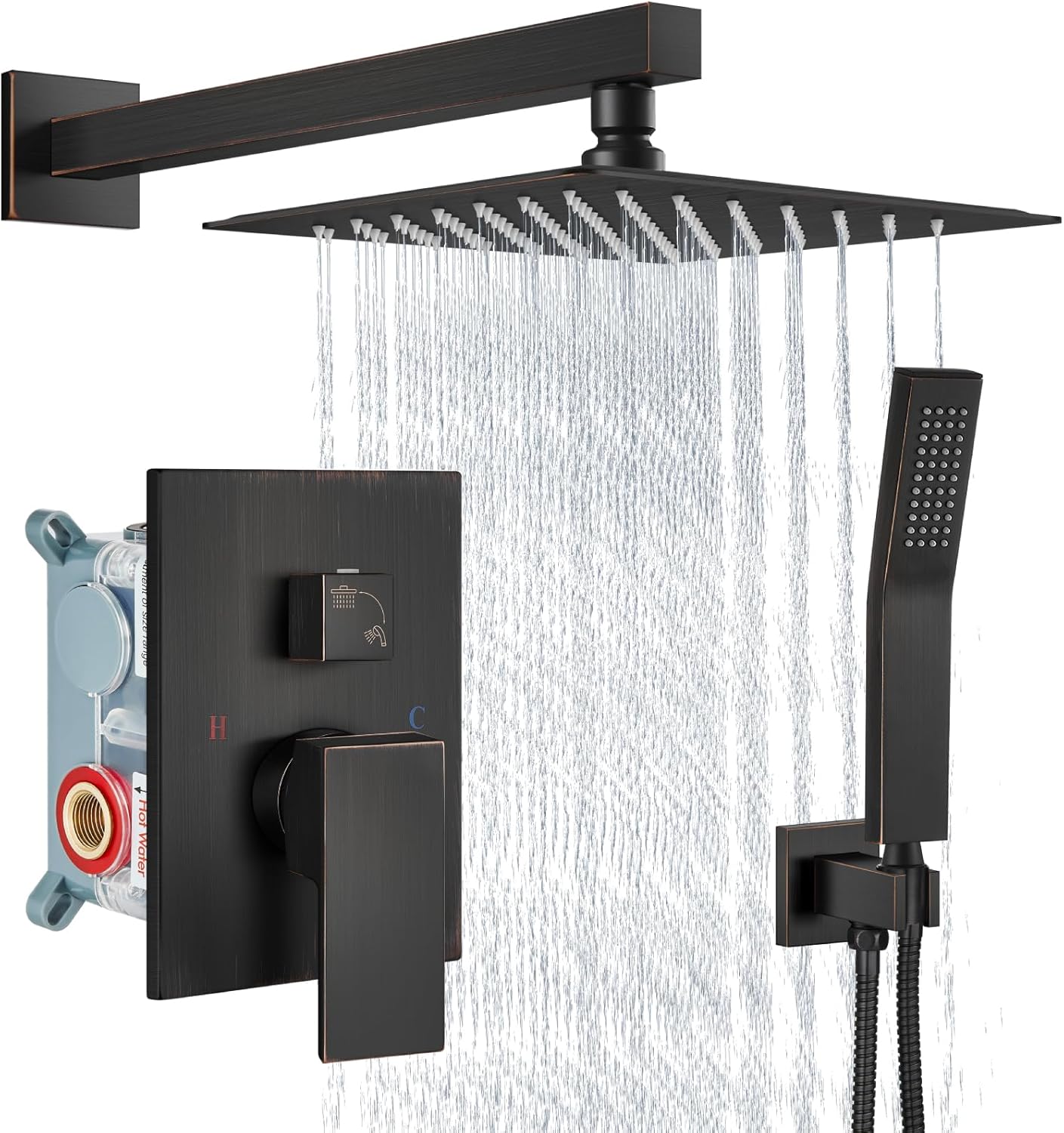 Aolemi Shower Faucet Set Rain Shower System with Handheld Spray Bathroom Shower Combo Rough-in Valve and Shower Trim Kit Included Matte Black 8 Inch Wall Mount Shower Head